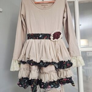 Mustard Pie Beige and Black Floral Kids Top And Matching Pants Set Size 6x